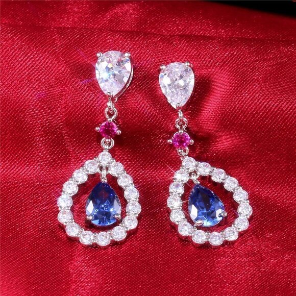 🍁 Romantic Royal Blue Water Drop Hollow Dangle Earrings for UNVN12433 - Picture 3 of 3